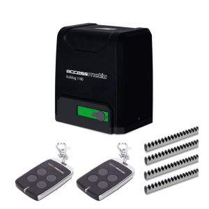 KIT DE MOTOR CORREDIZO ACCESSMATIC BULLDOG 1100 DE 1100KG. INCLUYE MOTOR BD1100 + 4 METROS DE CREMALLERA DE ACERO CON PERNOS RIM4F Y 2 CONTROLES. VELOCIDAD 14 MT/MIN. 110V AC. USO RESIDENCIAL/SEMI-INDUSTRIAL.