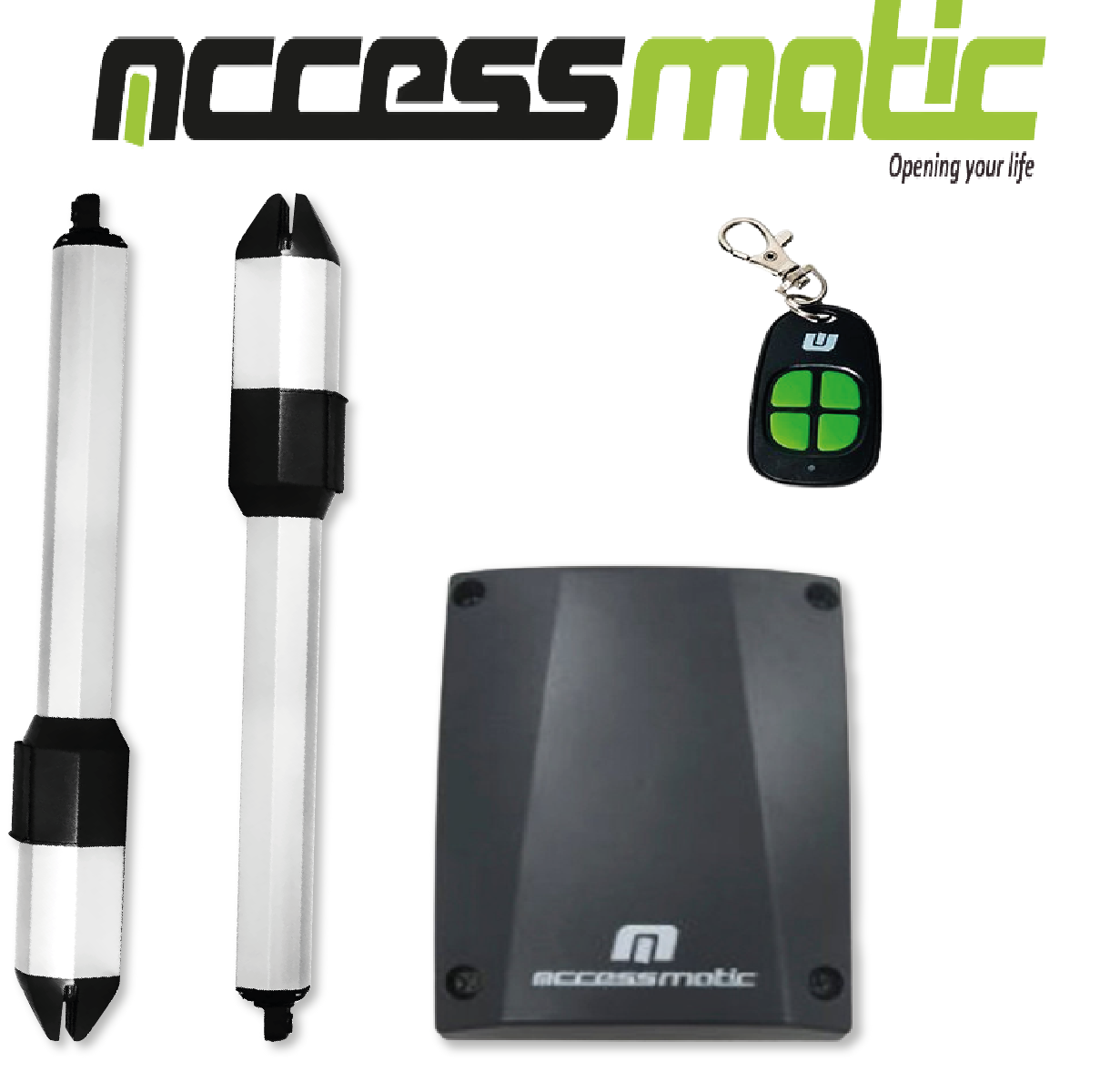 KIT DE MOTORES BATIENTES ACCESSMATIC FALCON 350 PARA PUERTAS DE 2 HOJAS DE 4 MT DE ANCHO O MAX 350 KG DE PESO. INCLUYE 2 MOTORES FN350, 2 CONTROLES Y TARJETA ELECTRÓNICA ACCESSCOMAND 24NE CON DISPLAY DIGITAL. 24V. FUNCIONA CON BATERÍA DE RESPALDO AUACAF2X (NO INCLUIDA). USO INTENSIVO.