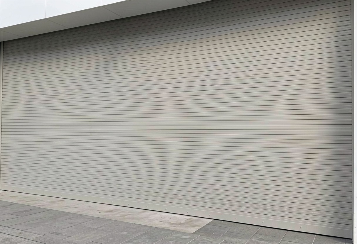 Cortina enrollable automática fabricada en fleje de seguridad tipo americano, calibre 22 galvanizado, equipada con motor lateral Elite 611 para automatización. Garantizando seguridad, resistencia y funcionamiento práctico para accesos comerciales o industriales.